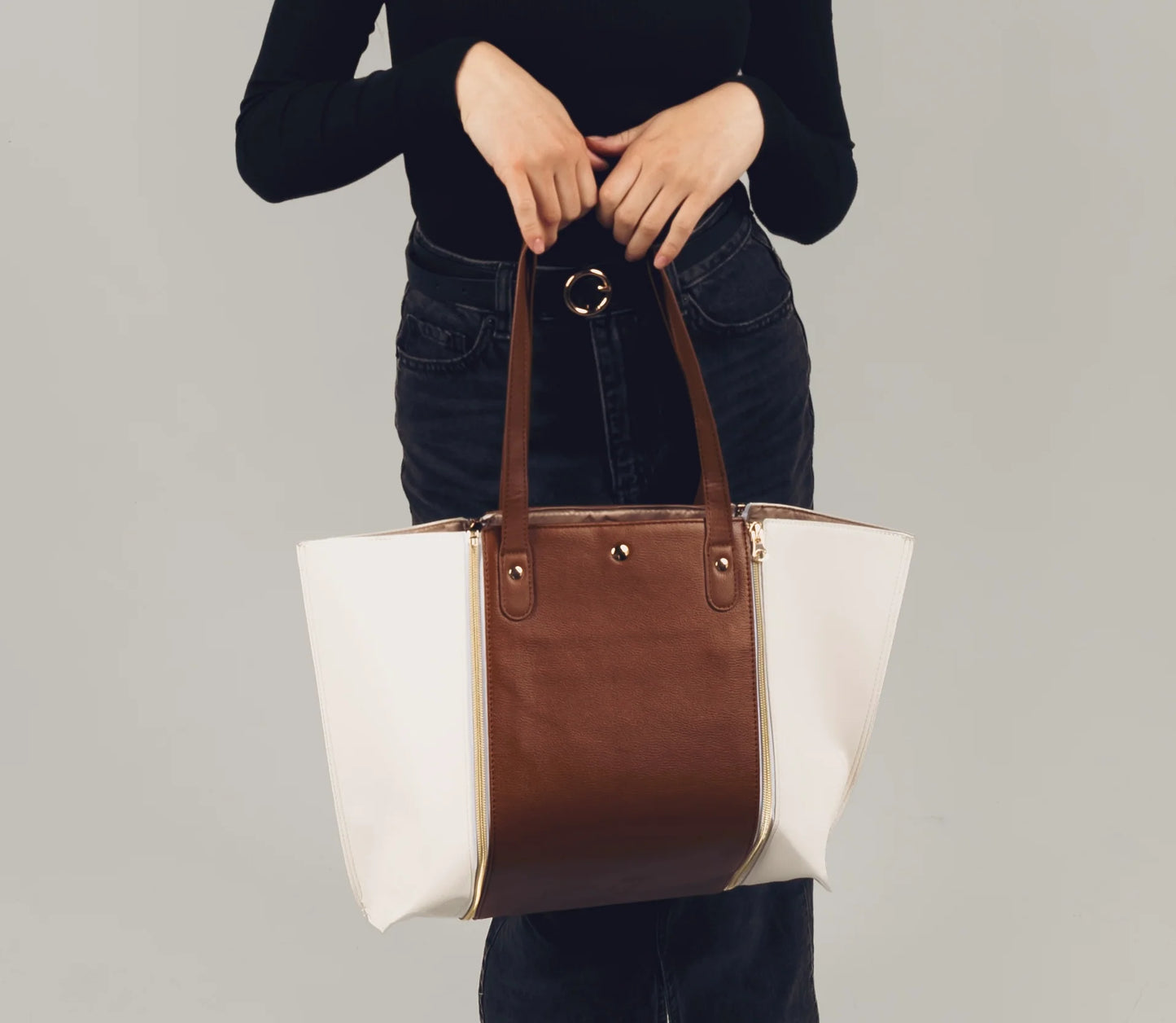 Combined Brown And White Bag